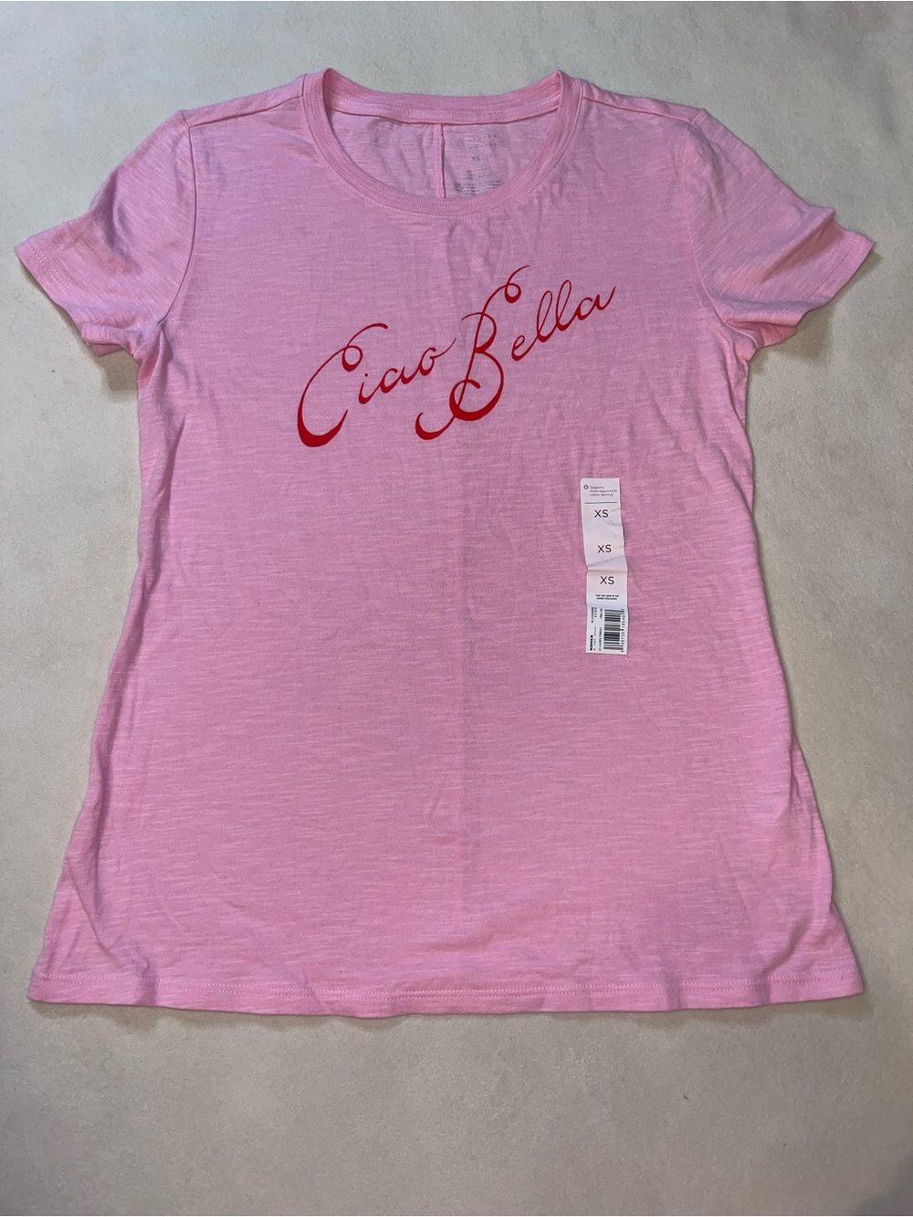 LC Lauren Conrad Pink Tee with Red 'Ciao Bella' Script